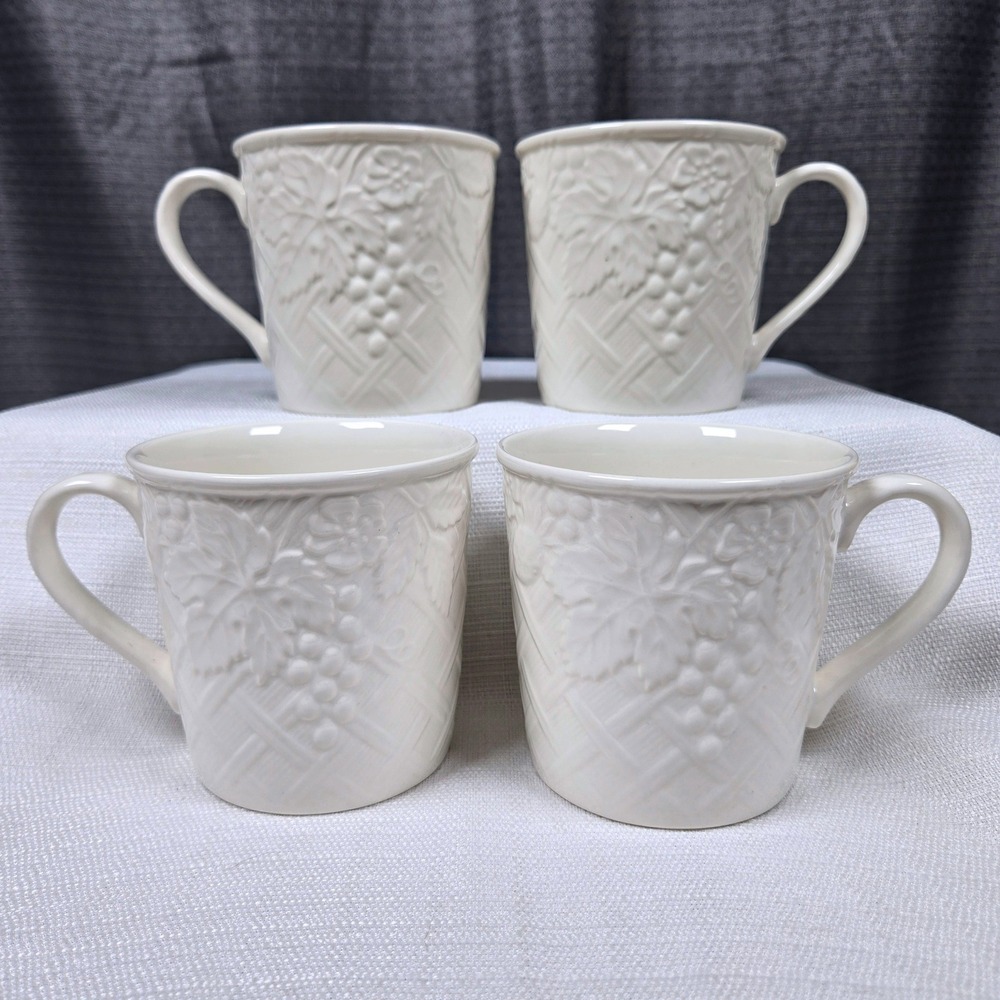 Vtg Mikasa English Countryside Mugs Set of 4 White Cottagecore Grandmacore Cups
